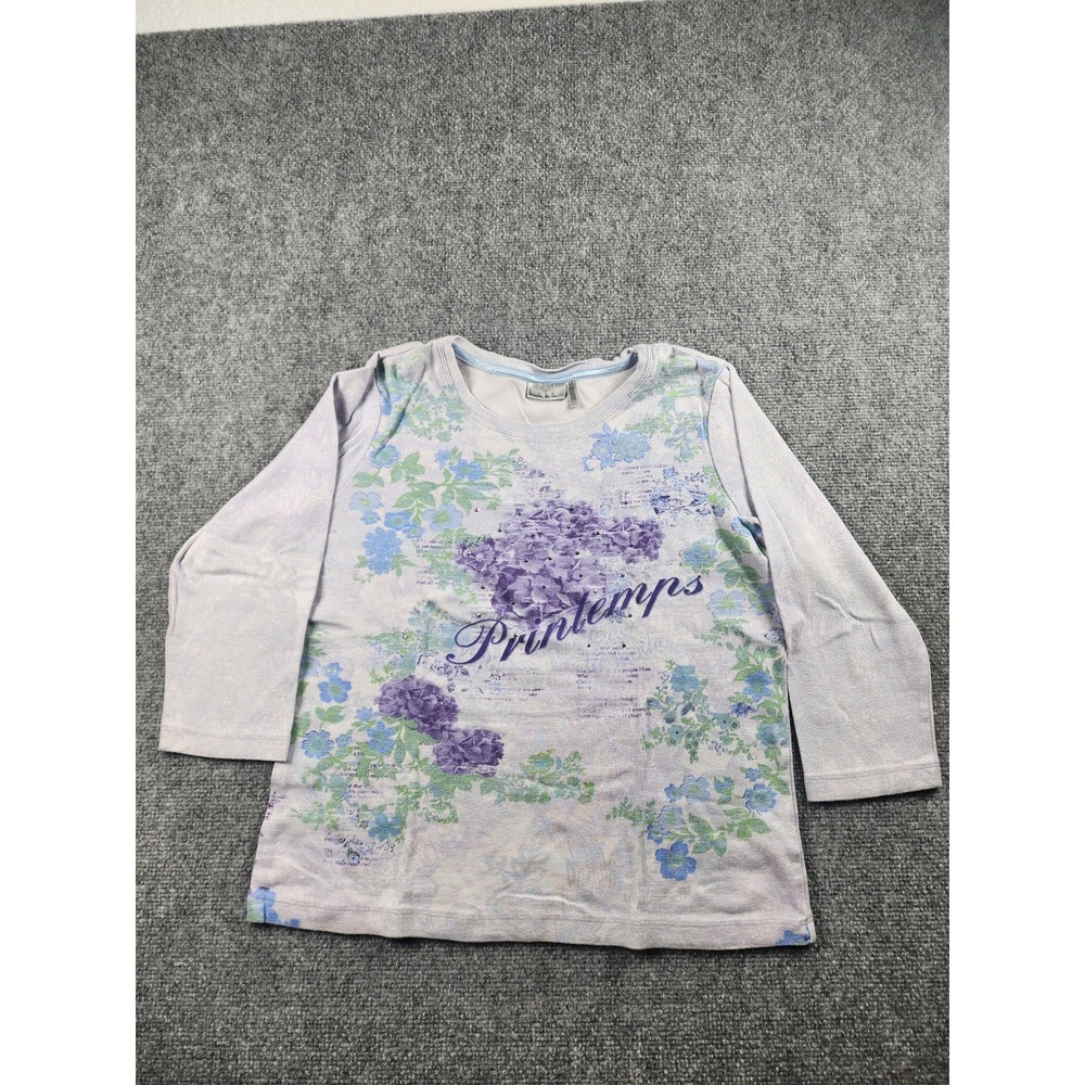 Nicki Nicole Miller Womens Purple Floral Printemps Graphic 3/4 Sleeve Top M